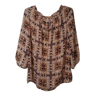 Ellen Tracy Semi Sheer Boho Peasant Blouse Sz L
